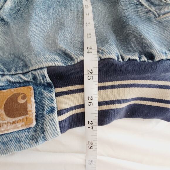 Vtg Carhartt Jacket Mens L Blue Denim Varsity Detroit Collegiate Bomber USA Made - Picture 14 of 16